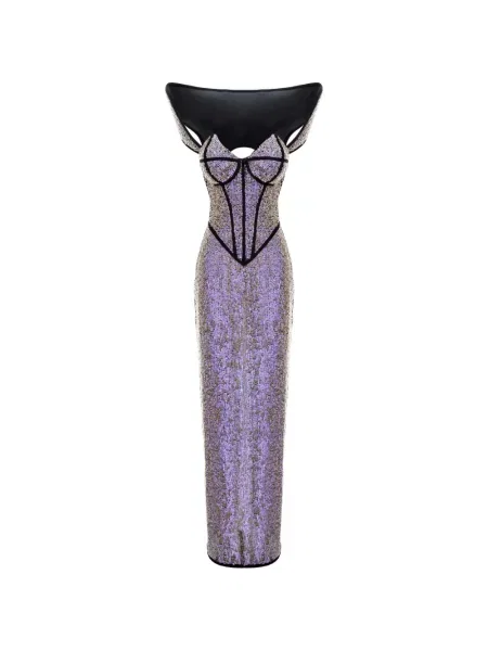 Maksi sukienka maxi Mitiliane Couture z cekinami garniturowa fioletowa