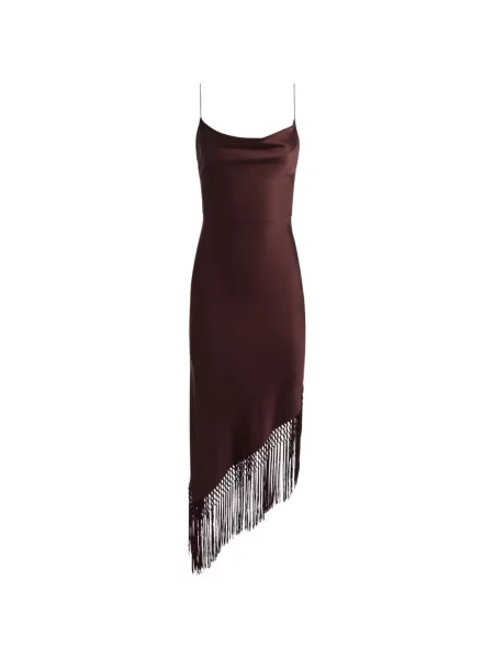 Rochie Alice + Olivia cu franjuri asimetrică maro