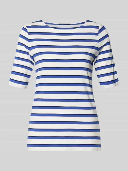 T-shirt z mieszanka z dekoltem w łódkę Betty Barclay niebieska