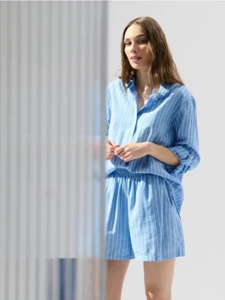 Шорти зі сумішшю льону light blue сині