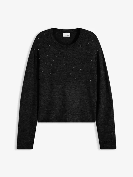 Sweter o pudełkowym kroju z błyszczącymi kaminiami czarny