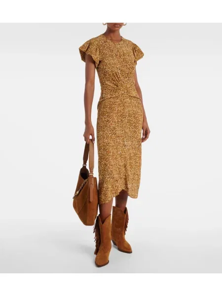Rochie midi Isabel Marant de mătase cu imagine până la genunchi