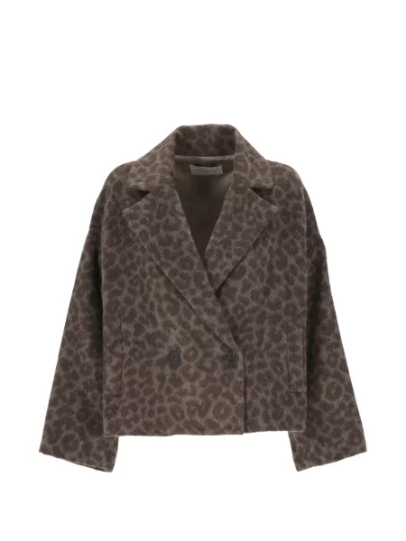 Geacă Antonelli cu imagine cu model leopard cu două rânduri de nasturi maro