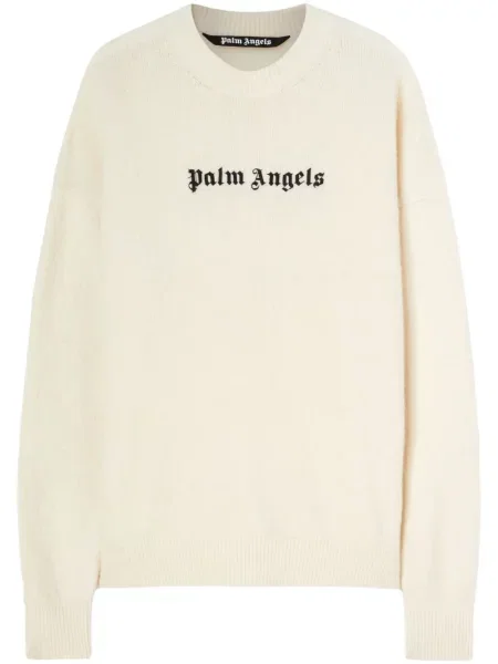 Pulover Palm Angels cu broderie de lână alb