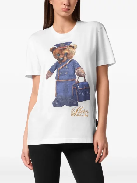 Tricou Philipp Plein cu imagine teddy alb