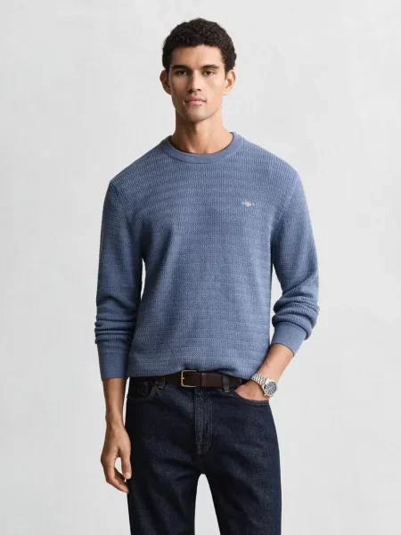 Gant sweter z dzianiny Mężczyźni wypukły wzór tkaniny M niebieski