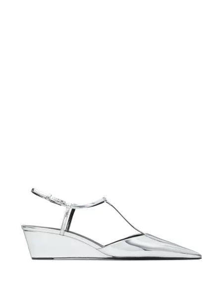 Pantofi cu toc Tory Burch cu pană cu bretele argintiu