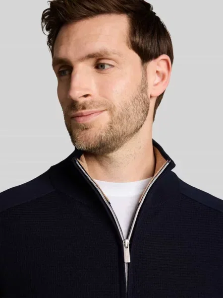 Sweter w kroju regular fit z kołnierzem zapinanym Tom Tailor granatowy