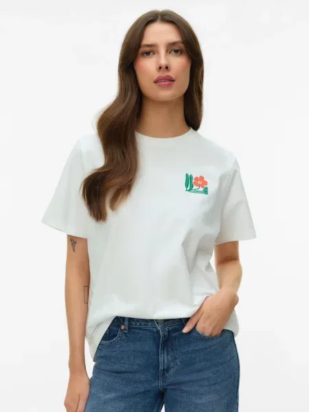VERO MODA Tričko VMMARIANE zelená / ružová / červená biela