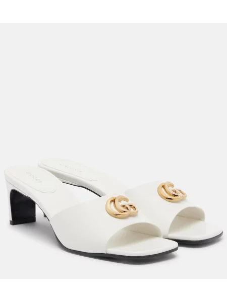Papuci tip mules Gucci din piele alb