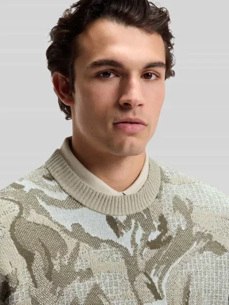 Sweter o kroju relaxed fit w mieszance bawełny model AFLORALO' Boss Orange beżowy
