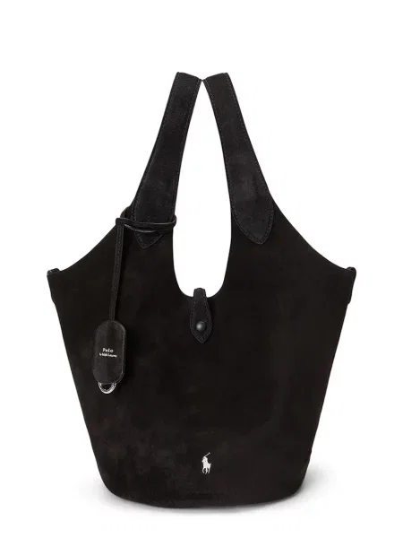 Polo Ralph Lauren geantă shopper pentru femei din piele întoarsă negru