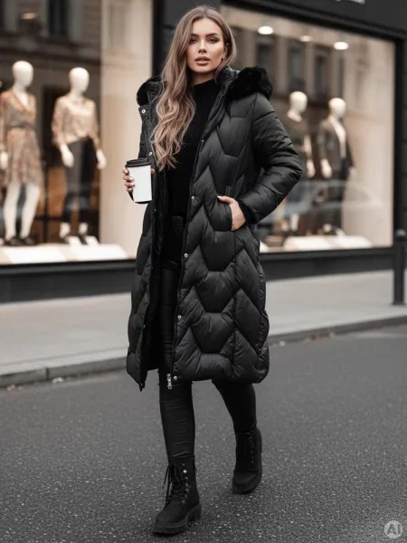 Kurtka zimowa pikowana długa WINTERACT Dstreet czarna