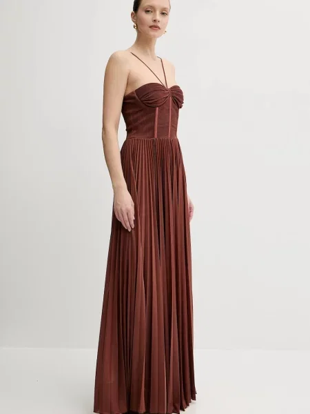 Sukienka maxi Pinko biznesowa dzwony w serca brązowa