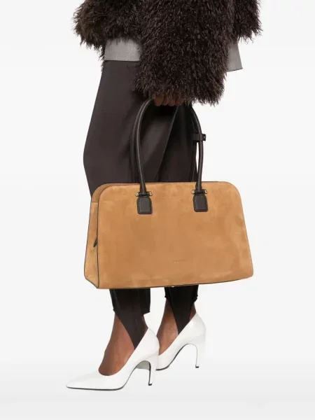 Geantă shopper Strathberry din piele de căprioară maro