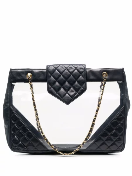 Prošívaná diamant plážová taška Chanel Pre-owned modrá