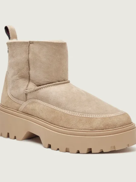 Cizme de zăpadă Tommy Hilfiger Real Shearling Pullon bej