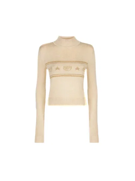 Sweter z golfem Chiara Ferragni Collection wełniany do golfa beżowy