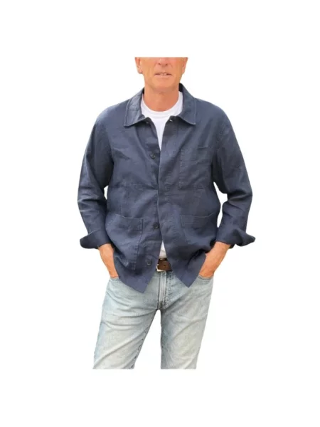 Lniana kurtka Nn07 niebieska