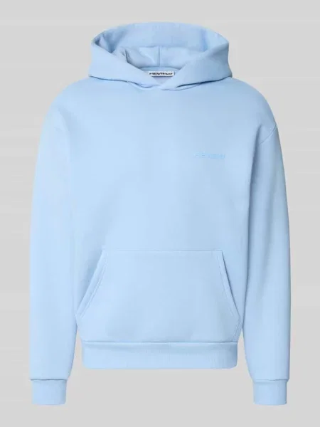 Bluza z kapturem z nadrukiem z logo Review błękitna