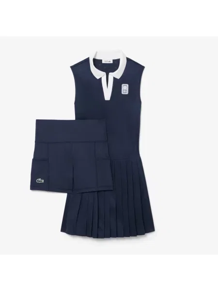 Lacoste Sukienka Sport Z Kołnierzykiem Polo Bez Rękawów Slim Fit granatowa