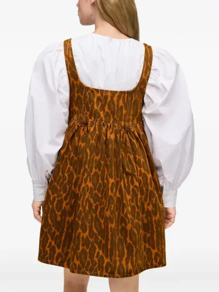 Rochie din denim Ganni cu imagine cu model leopard portocaliu