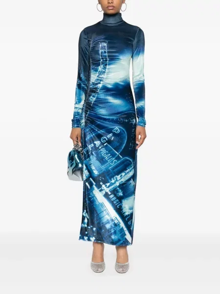 Raštuotas kostiumas suknele Jean Paul Gaultier velvetinis mėlyna