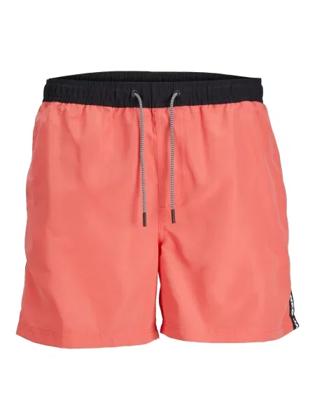 JACK & JONES Kratke kopalne hlače JPSTFiji korala / črna bela