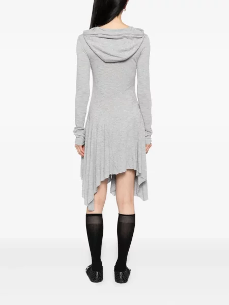 Rochie mini Open Yy cu glugă cu autograf gri