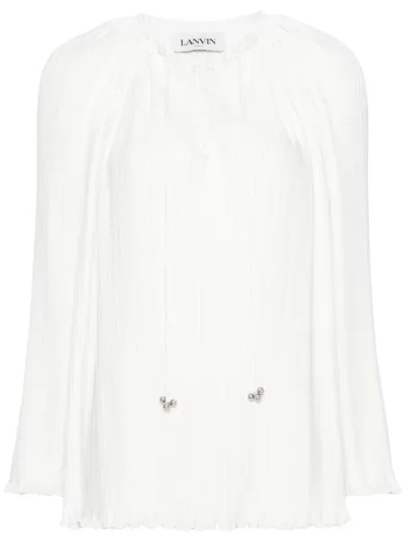 Bluză Lanvin cu șireturi din dantelă alb