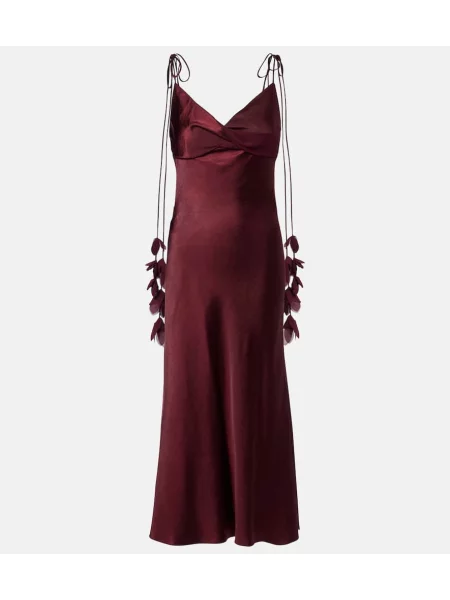 Rochie Self-portrait din satin cu model floral de costum bordo