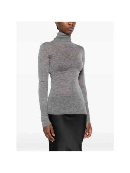 Lniany sweter z golfem Elisabetta Franchi szary