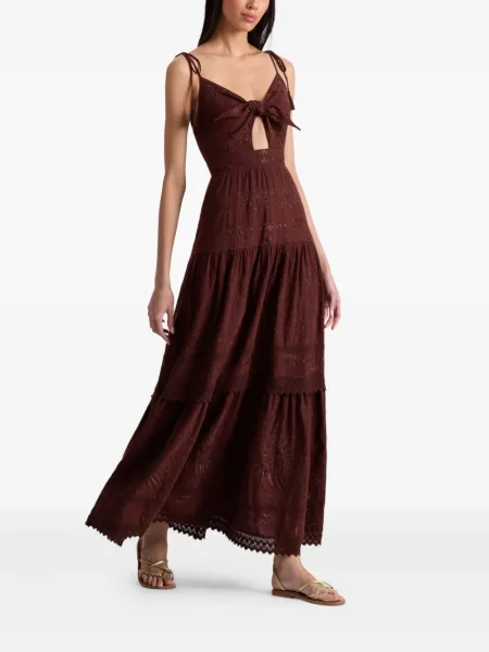 Rochie maxi Alice + Olivia cu broderie de costum maro