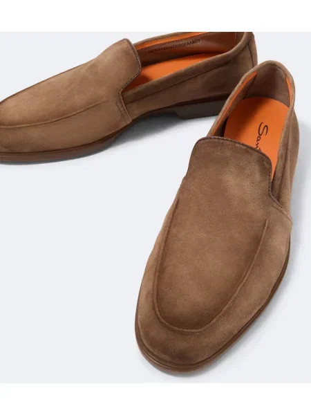 Pantofi loafer Santoni din piele de căprioară maro