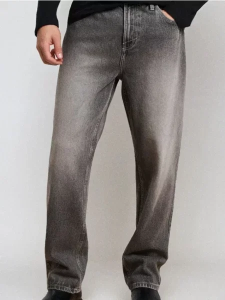 Sinsay Jeansy loose fit z efektem sprania szary