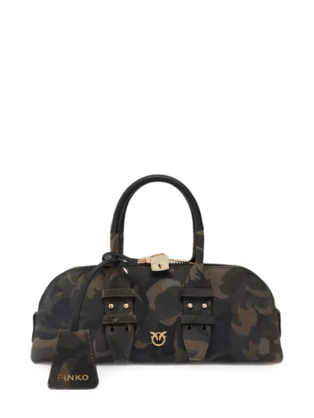 Geantă shopper Pinko din piele cu imagine cu model camuflaj verde