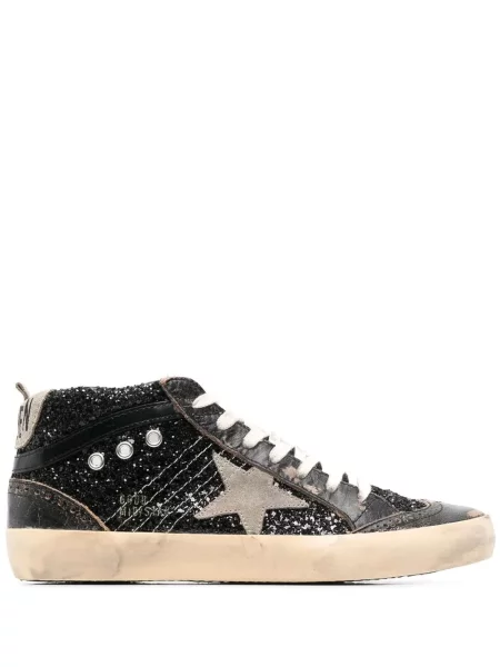 Sneakerși Golden Goose Mid Star cu șireturi din dantelă negru