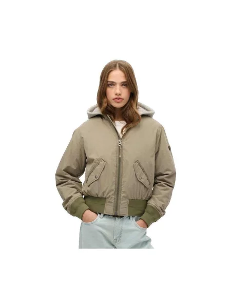 Geacă bomber Superdry cu glugă verde