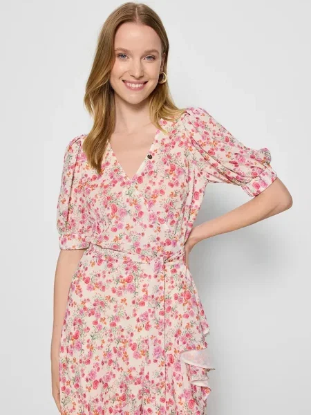 Платье миди Bizuu клеш розовое