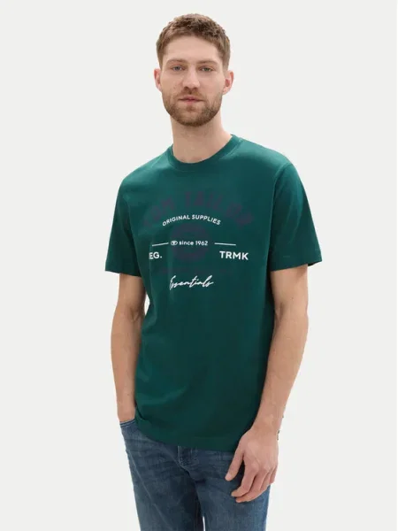 TOM TAILOR Póló indigó / sötétzöld / fehér zöld