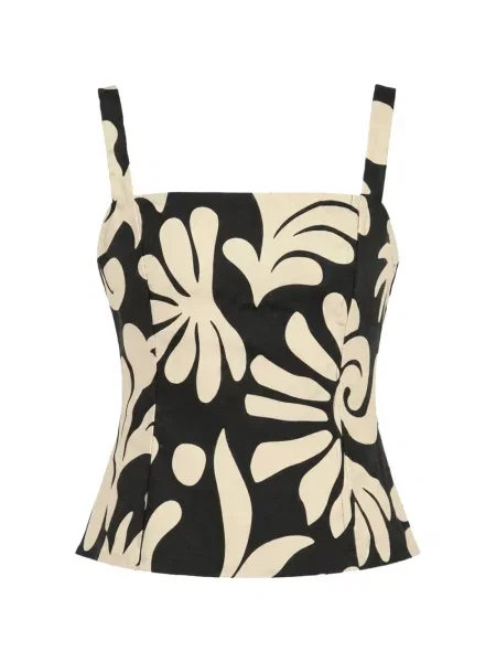 Top Cala De La Cruz cu model floral cu imagine negru