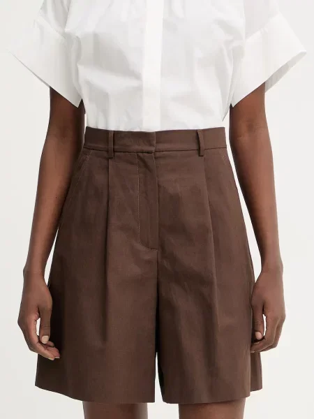 Weekend Max Mara szorty z dodatkiem lnu ECUBA brązowe