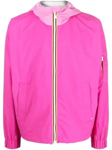 Kurtka K-way R&d w paski z kapturem różowa