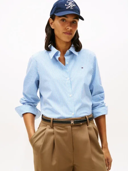 Bluzka koszulowa o kroju regular fit z mieszanki bawełny Tommy Hilfiger biała