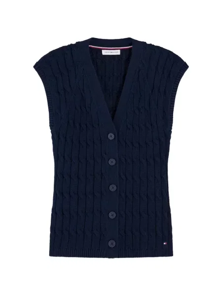 Cardigan Tommy Hilfiger fără mâneci tricotate albastru