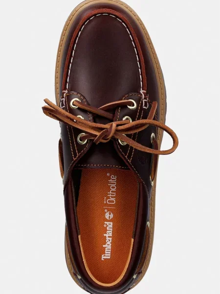 Timberland мокасини дамски от кожа кафяво