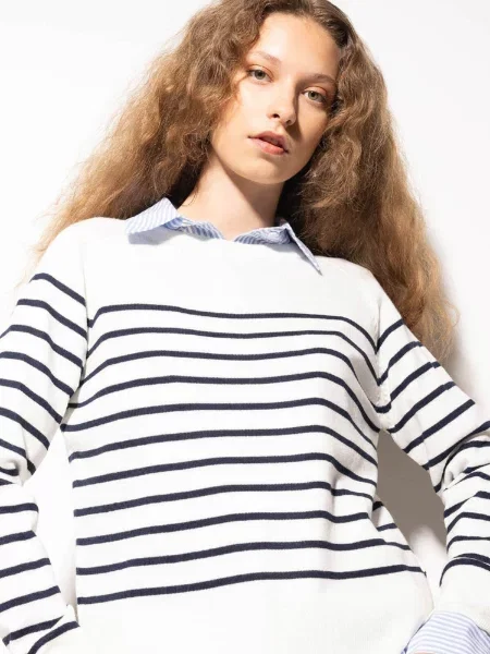 Pulover Defacto cu dungi cu decolteu în U gri