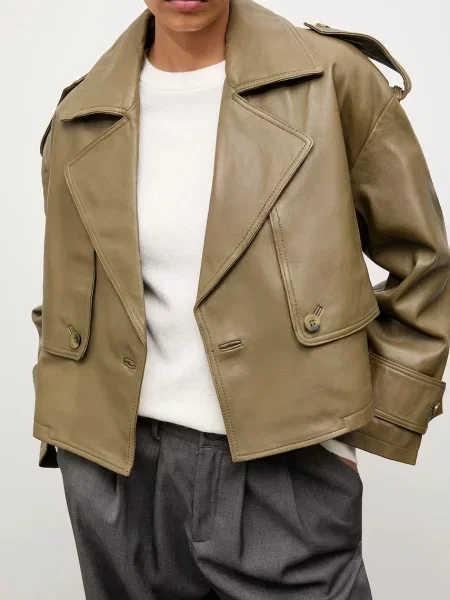 Answear.LAB kurtka skórzana przejściowa oversize zielony