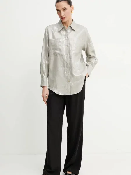 Сорочка з льону Marella LARIX regular класичний комір бежевий