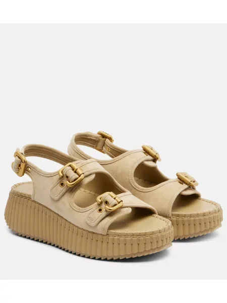 Sandale Chloé din piele de căprioară cu platformă bej